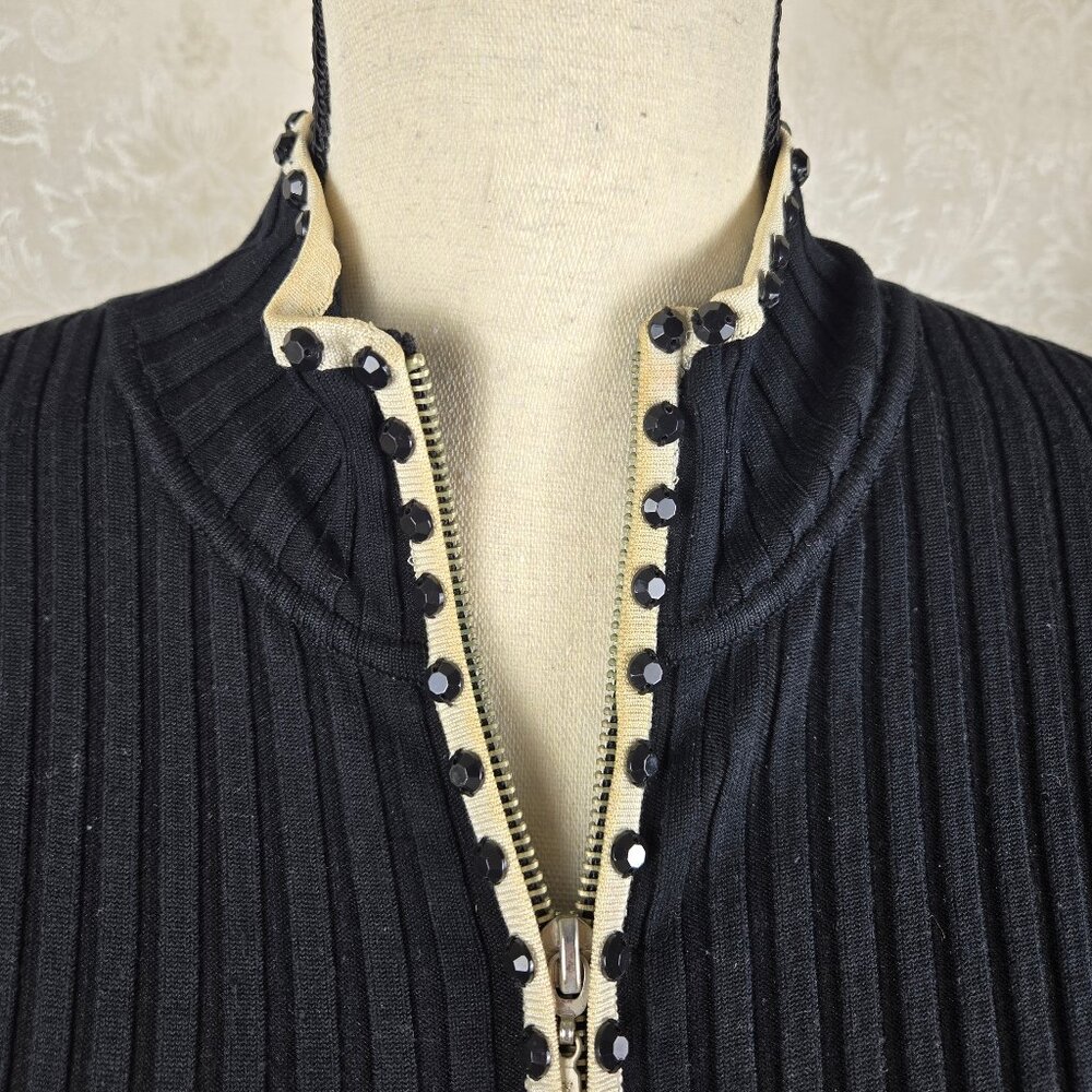 Cache Size Small Black Cream Zip Front Cardigan B… - image 2